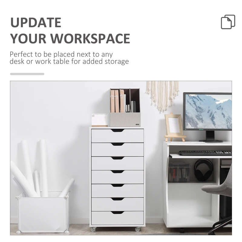 Vinsetto 7-drawer Vertical File Cabinet for Home Office, Storage Cabinet with Wheels, 18.7"x15.6"x35.4", White