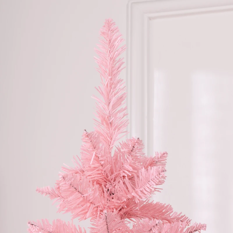 HOMCOM 7ft Tall Pencil Artificial Christmas Tree with 687 Branch Tips with Steel Base, Pink
