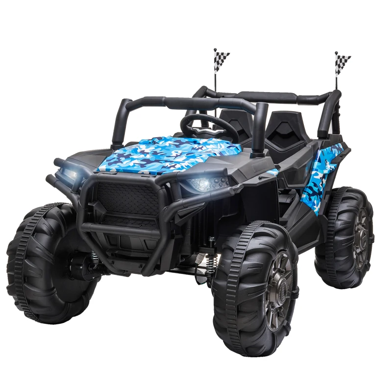 Aosom 12V Kids Ride On Truck, 10Ah Electric Car Off-Road UTV with Bluetooth, Remote Control, Suspensions, USB, MP3, Lights, 3 Speeds & 4 Motors, Blue