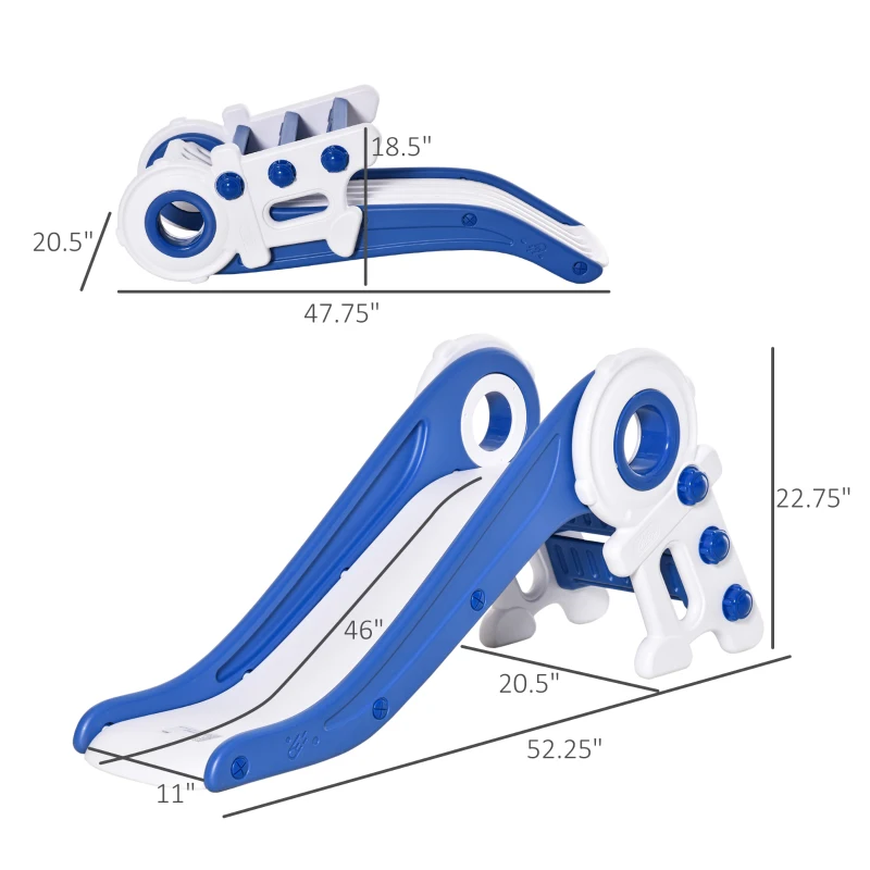 Qaba Folding Kids Slide, Activity Freestanding Climber for Ages 1-3 Years, Indoor and Outdoor Exercise Playset Toy Center, with Cartoon Astronaut Shape, Blue