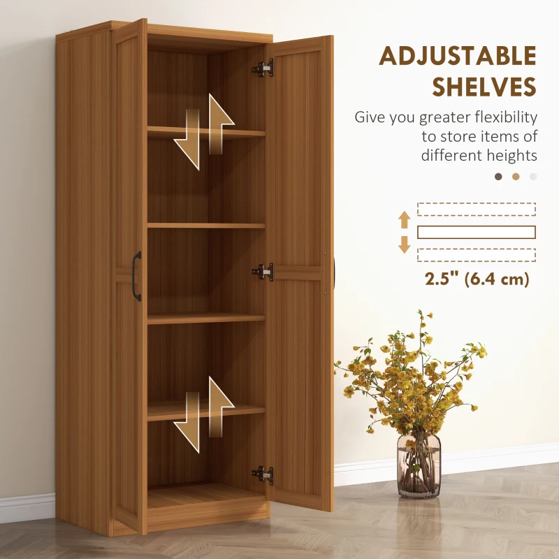 HOMCOM 63" 2-Door Kitchen Pantry, Freestanding Cabinet with 2 Adjustable Shelves for Dining Room, Cinnamon Teak Wood Grain