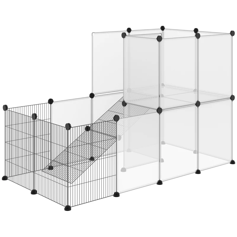 PawHut Pet Playpen DIY Small Animal Cage Portable Plastic Yard Fence for Rabbit Chinchilla Hedgehog Guinea Pig, 14 x 18 in