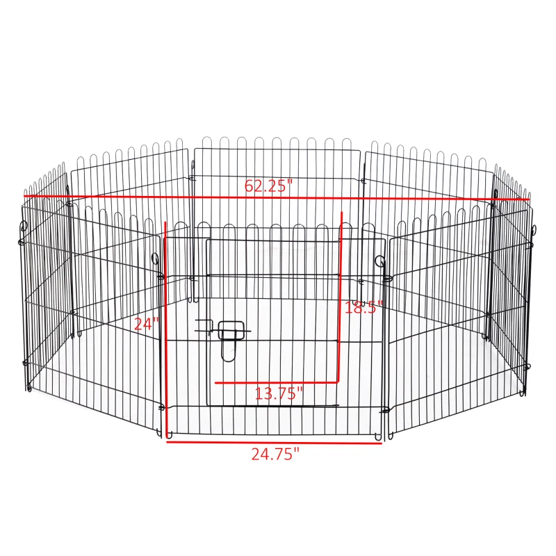 PawHut 24inch 8-Panel Dog Playpen Octagon Pet Exercise Playpen Crate Foldable Dog Cage Pen Puppy Kennel, Black