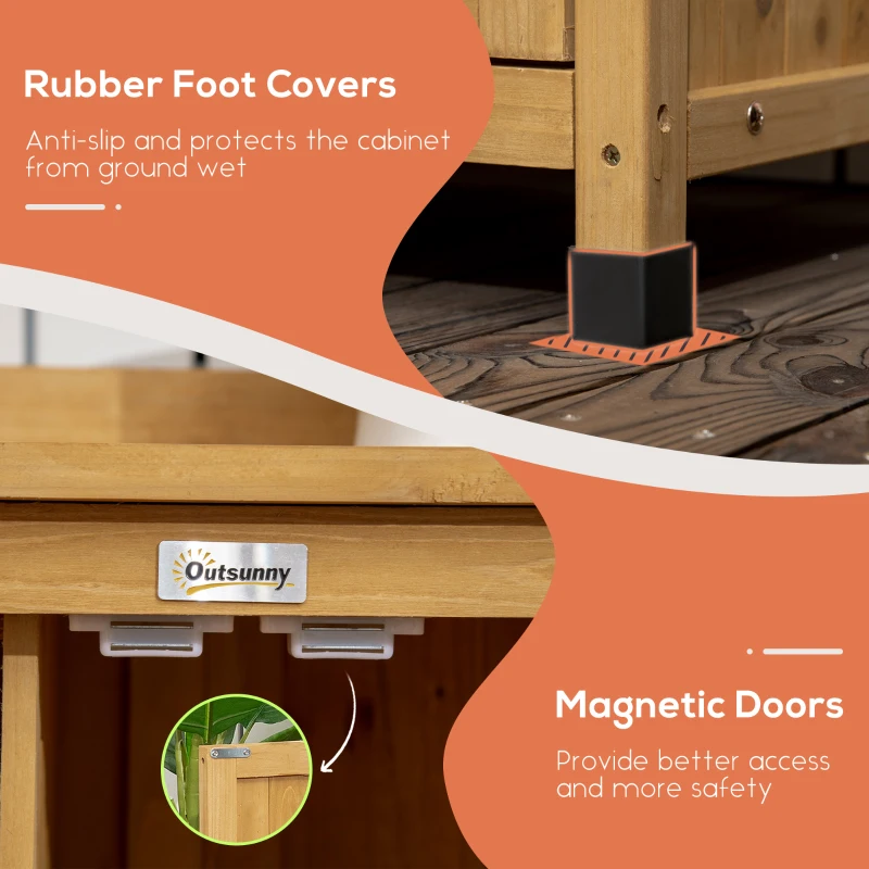 Outsunny Outdoor Storage Cabinet & Potting Table, Wooden Gardening Bench with Patio Cabinet and Magnetic Doors, Yellow