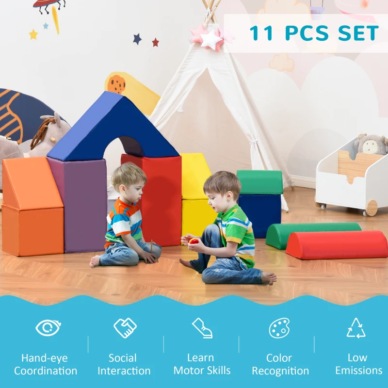 Soozier 11 Piece Soft Play Blocks Kids Climb and Crawl Gym Toy Foam Building Light Colour