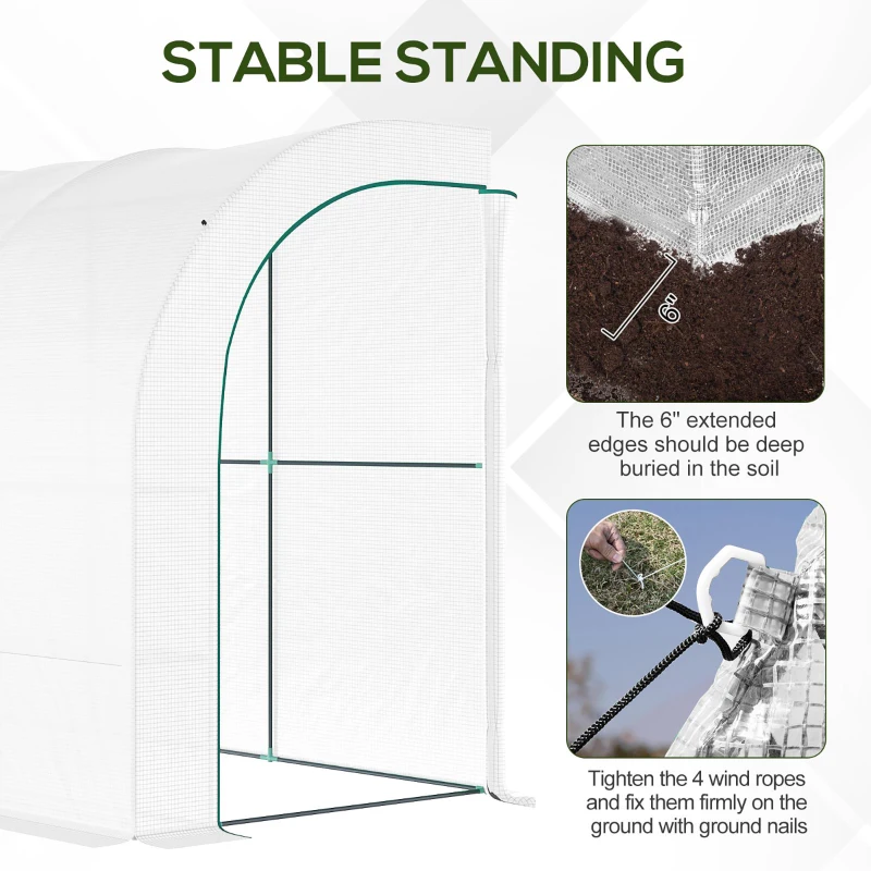 Outsunny Walk-in Wall Lean-to Greenhouse, 10' x 5' x 7' Outdoor Gardening Green House with PE Cover, Windows, Shelves and 2 Zipper Doors, White
