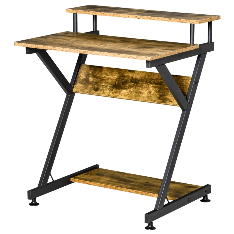 HOMCOM 28" Compact Computer Desk, Industrial Z-Shaped Writing Desk with Monitor Shelf and Storage, Workstation for Home Office