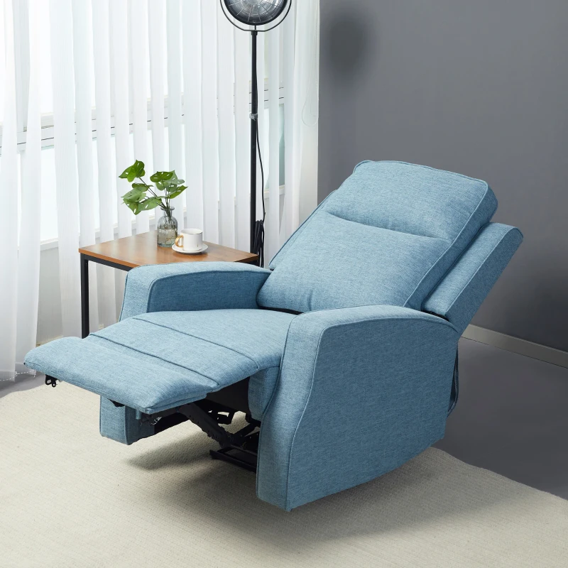 HOMCOM Electric Power Recliner, Wall Hugger Armchair with USB Charging Station, Sofa Recliner with Linen Upholstered Seat and Retractable Footrest, Blue