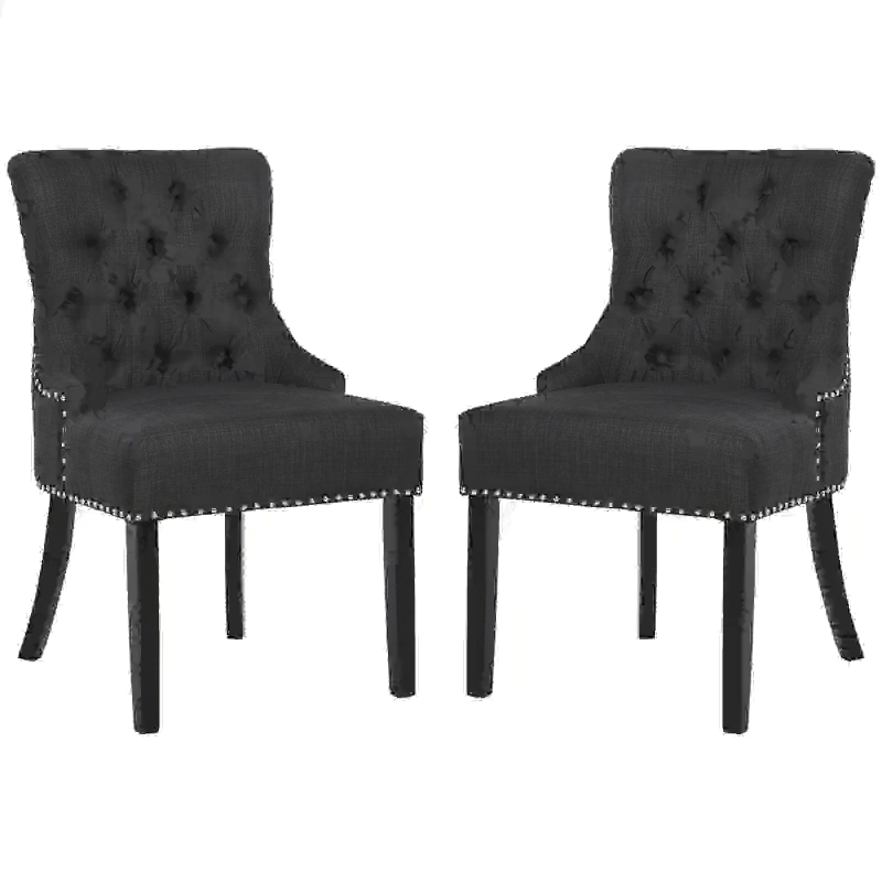 HOMCOM Swoop Air Linen Fabric Dining Chair Set of 2 with Nailhead Trim and Wood Legs, Dark Grey