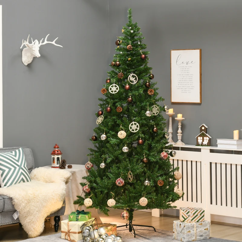 HOMCOM 7.5 Feet Prelit Artificial Christmas Tree Warm White LED Light Holiday Home Xmas Decoration, Green