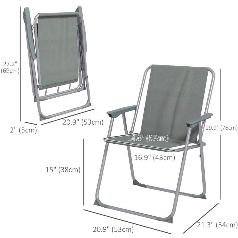 Outsunny 2 Pack Outdoor Folding Chair Set, Portable Camping Chairs with Armrest, Oxford Fabric Seat, Outdoor Chairs, Grey