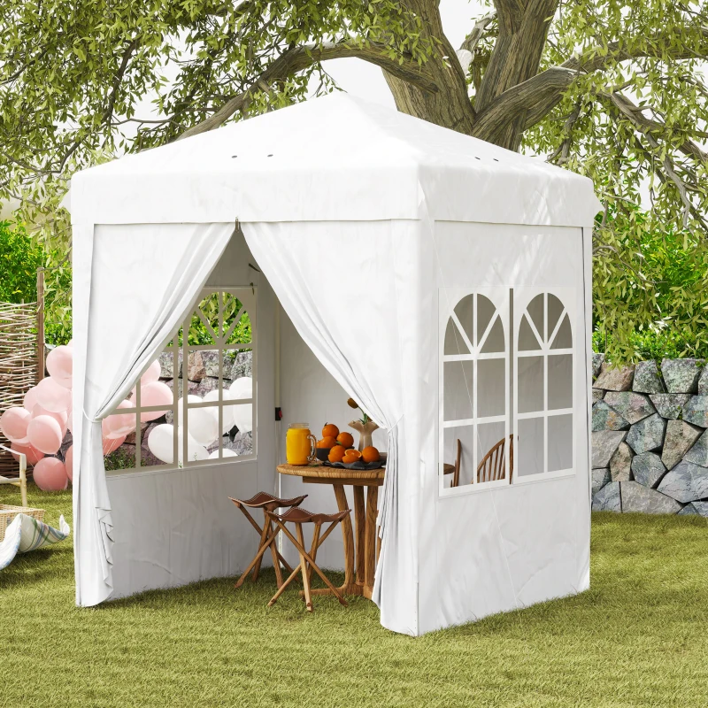 Outsunny 6.7' x 6.7' Pop-Up Canopy Tent with Sidewalls, Height-Adjustable, Carry Bag Included, for Outdoor, Garden, Patio, White