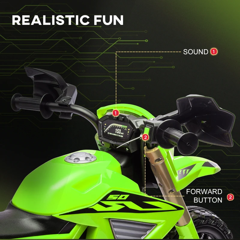 Qaba 6V Kids Motorcycle with Training Wheels, Horn & Start Sound, for 3-8 Years, Green