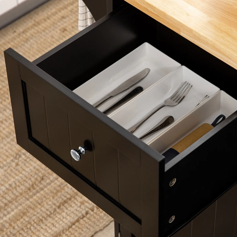 HOMCOM Triple-Cabinet Rolling Kitchen Island on Wheels, Kitchen Cart with Storage Shelf Adjustment, Rolling Utility Cart