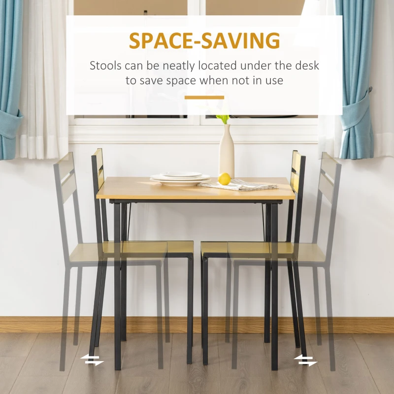 HOMCOM Industrial 3-Piece Dining Table Set, Square Kitchen Table with 2 Chairs for Dorms, Apartments, Studios, Bamboo