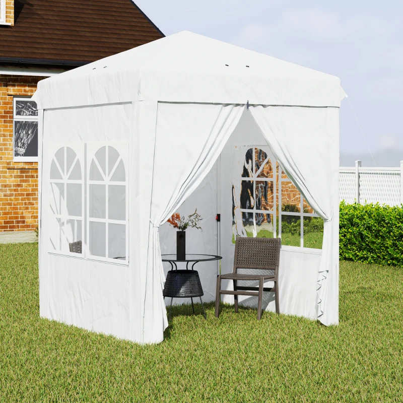 Outsunny 6.7' x 6.7' Pop-Up Canopy Tent with Sidewalls, Height-Adjustable, Carry Bag Included, for Outdoor, Garden, Patio, White