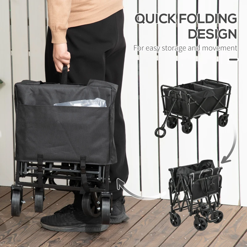 Outsunny Collapsible Wagon with Adjustable Handle, Heavy Duty Folding Garden Carts with All-Terrain Wheels, for Beach, Sports, Shopping, Camping, Groceries