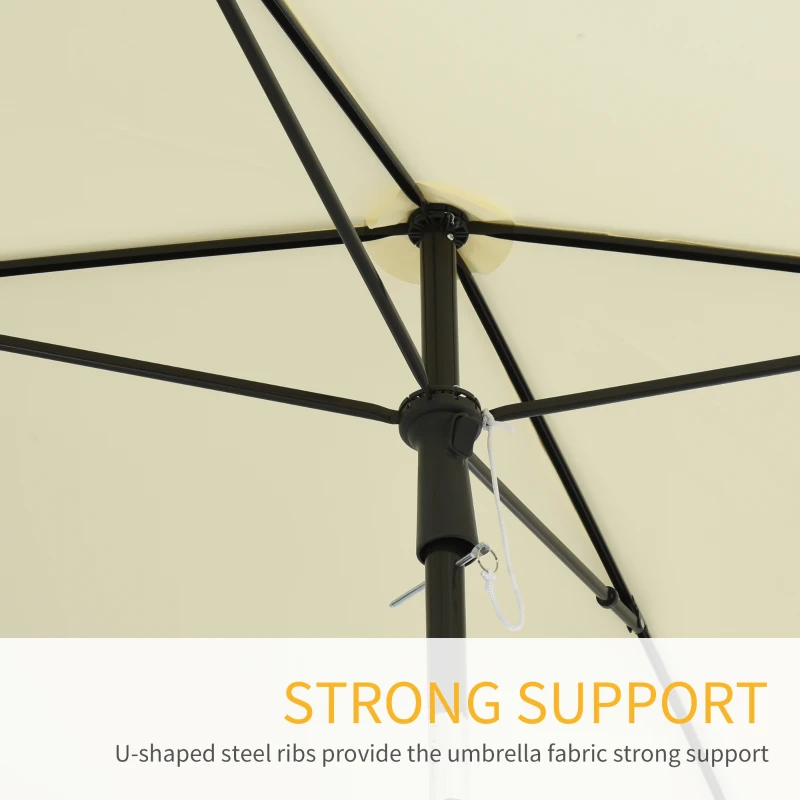 Outsunny 6.5x4ft Rectangle Patio Umbrella Aluminum Tilt Adjustable Garden Parasol  Sun Shade Outdoor Canopy Cream White