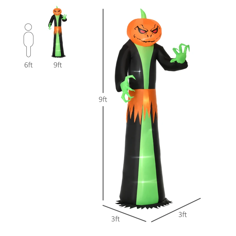 HOMCOM 9ft Inflatable Halloween Decoration Pumpkin Head Ghost, Blow-Up Outdoor LED Display for Lawn, Garden, Party