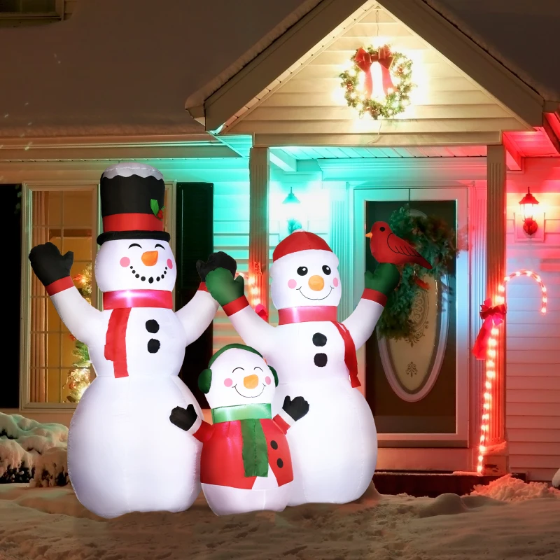 Outsunny 8ft Inflatable Christmas Snowman Family with A Red Bird, Blow-Up Outdoor LED Yard Display for Lawn Garden Party