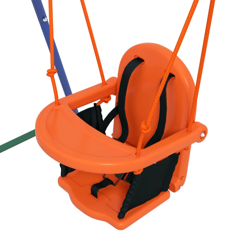 Outsunny Kid Swing Set with Safety Harness for Baby, Kids 6 Months+, Heavy Duty Swing Set for Indoor/Outdoor, Backyard, Orange