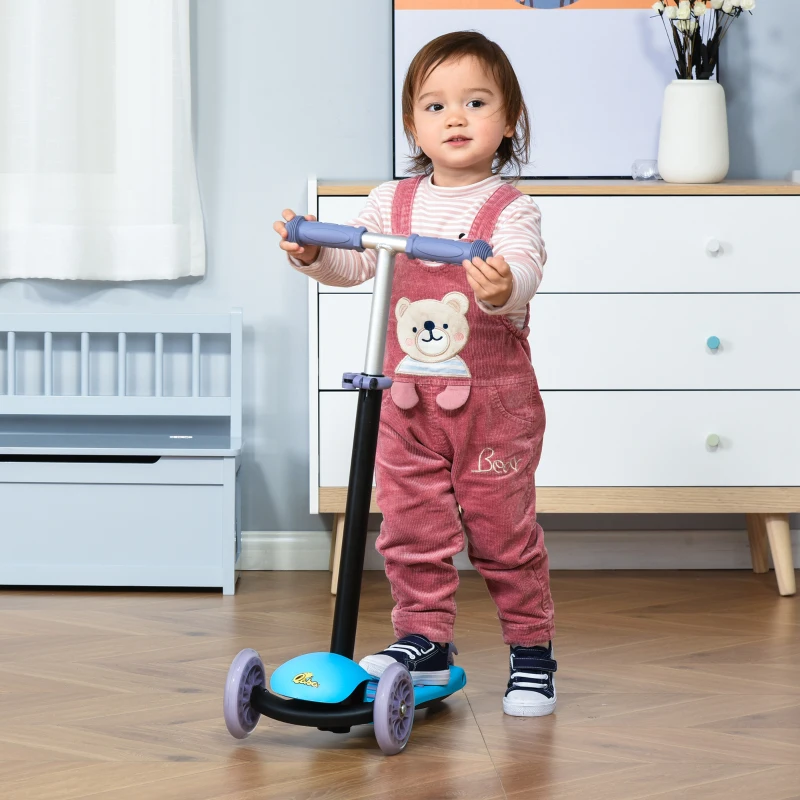 Qaba 3-in-1 Kids Scooter Sliding Walker Push Car 3 Wheels Height Adjustable with Removable Storage Seat Ride on Toy for 2-6 years Light Blue