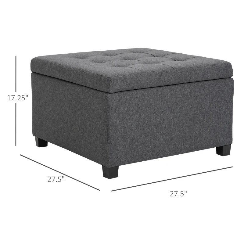 HOMCOM Round Storage Ottoman Bench, Button Tufted Ottoman with Flip Top for Living Room, Entryway and Bedroom, Gray