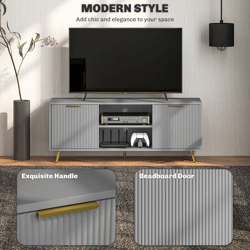 HOMCOM TV Stand with Storage for 55 Inch TV, Modern TV Cabinet with 2 Open Shelves and 2 Cabinets for Living Room, Grey