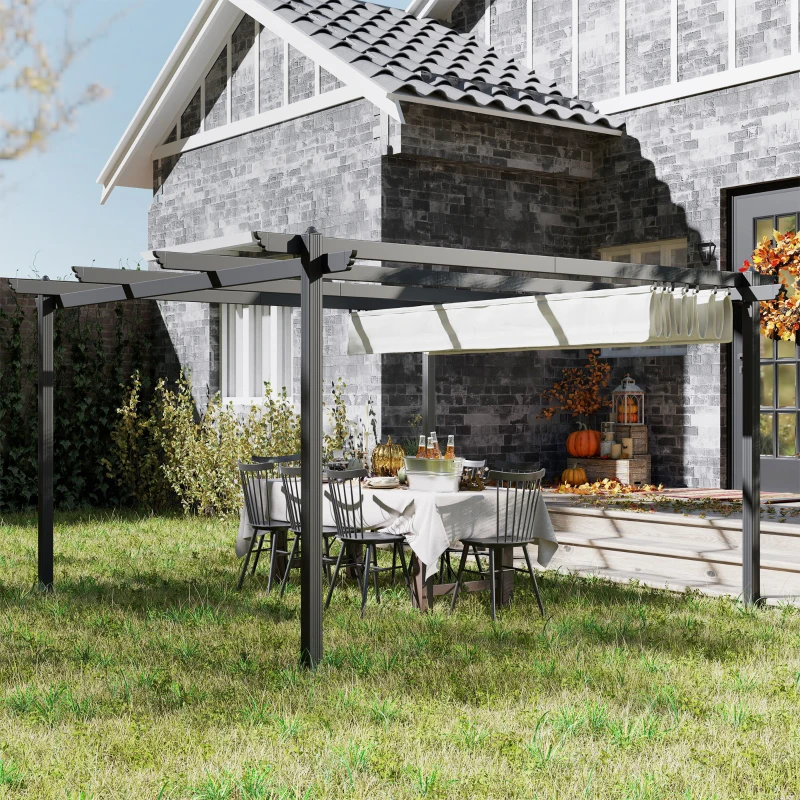 Outsunny 13' x 13' Aluminum Retractable Pergola Canopy, Outdoor Pergola for Garden, Patio, Backyard, Deck, White