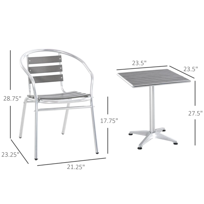 Outsunny 3-Piece Outdoor Patio Bistro Table Set with Aluminum Frame, Woodgrain-Style Tabletop & Draining Slat Design