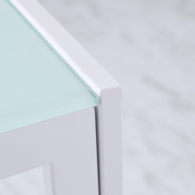 HOMCOM Rectangular Kitchen Table for 4 People, Dining Table with Tabletop Tempered Glass for Dining Room, Living Room, White