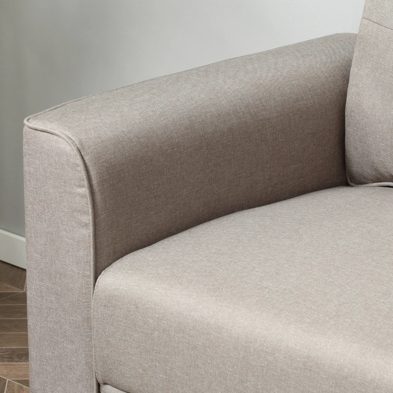 HOMCOM 3-Seater Sofa, Mid-Century Linen Couch with Upholstered Seat, Button-Tufted Back Cushion and Rubber Wood Legs for Living Room, Bedroom, Beige