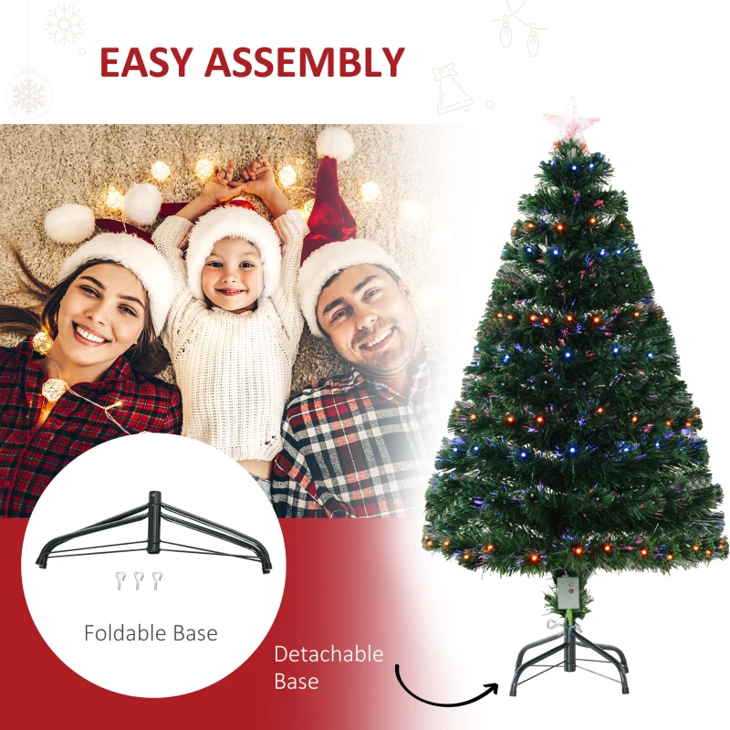 HOMCOM 4ft Fiber Optic Artificial Fir Christmas Tree, LED Pre-Lit Holiday Decoration with 130 Lights and Branch Tips
