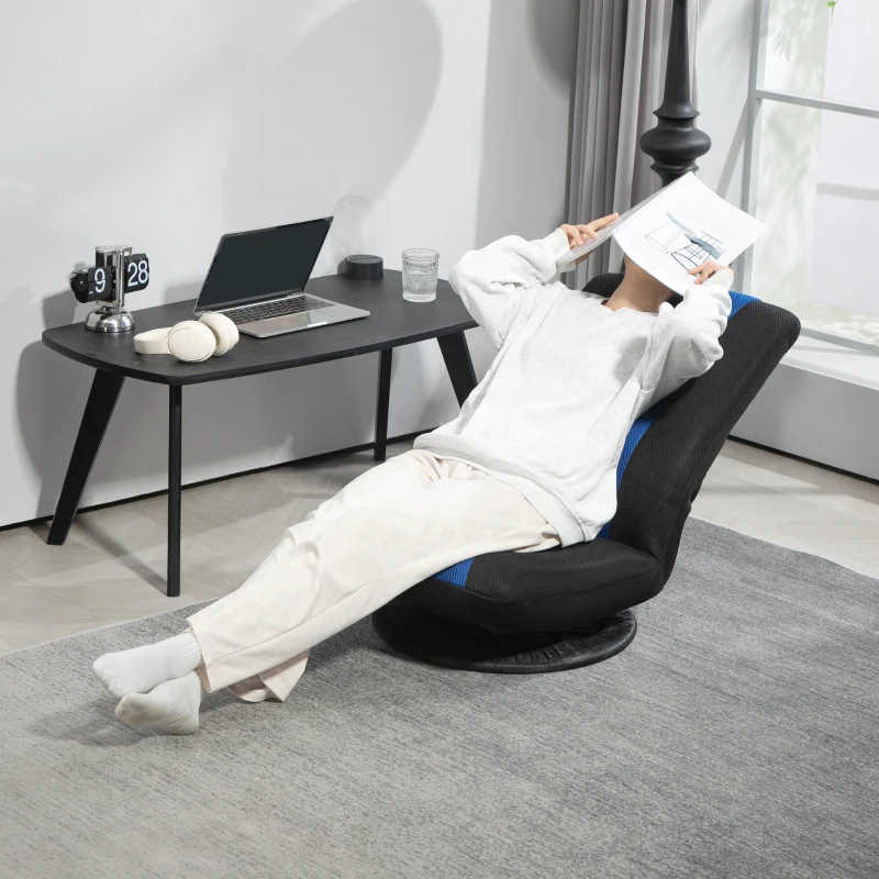 HOMCOM Folding Floor Chair for Adults Teens, 360 Degree Swivel Gaming Chair, 6 Positions Adjustable Lazy Sofa, Blue
