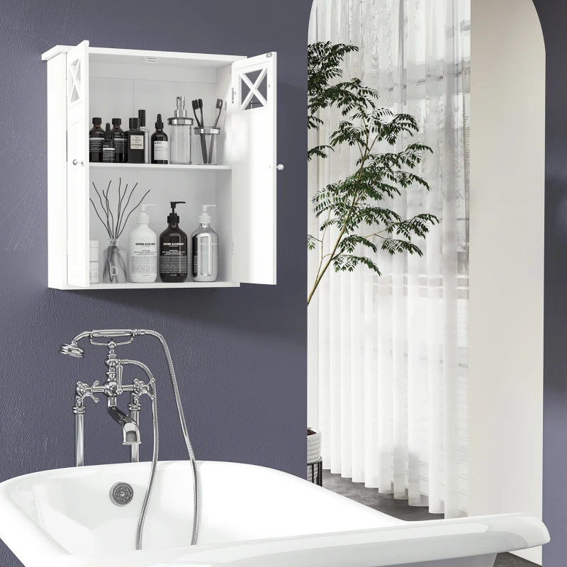 kleankin Bathroom Wall Cabinet, Medicine Cabinet, Over Toilet Storage Cabinet with Adjustable Shelf for Hallway, Living Room, White