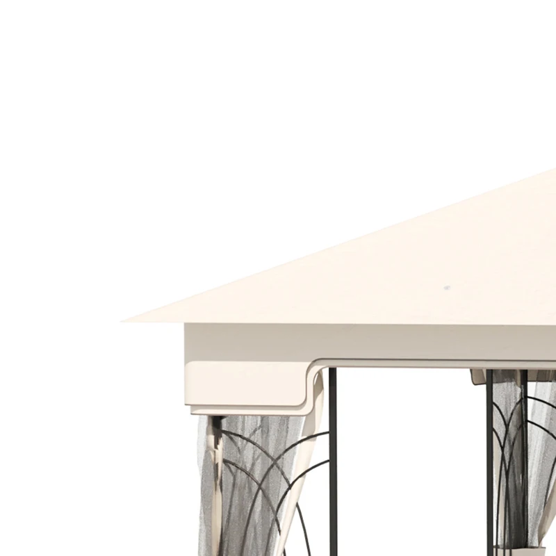 Outsunny 10'x10' Soft-top Patio Gazebo with Double Tier Roof, Mesh Curtains, Display Shelves, Top Hooks, Cream