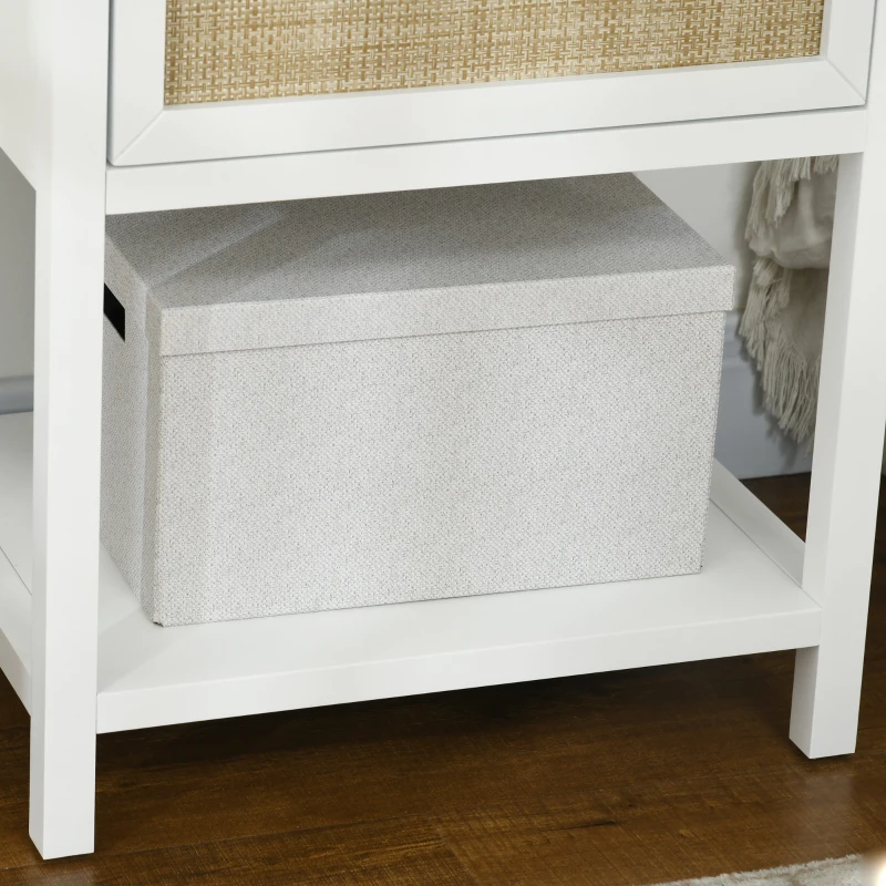 HOMCOM Boho Nightstand, Bedside Table with Rattan Drawer and Open Shelf, Side End Table for Bedroom, Living Room