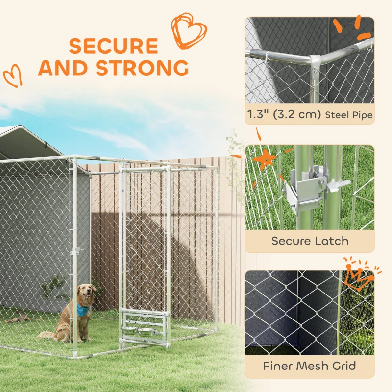 PawHut Galvanized Chain Link Large Outdoor Dog Kennel with Waterproof & UV-Resistant Cover, for M&L Dogs, 13.1' x 7.5' x 7.5'