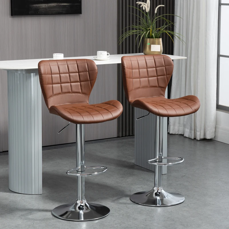 HOMCOM Set of 2 Counter Height Bar Stools Swivel Stool Height Adjustable Bar Chairs with Footrest for Kitchen Dining Home Pub, Brown