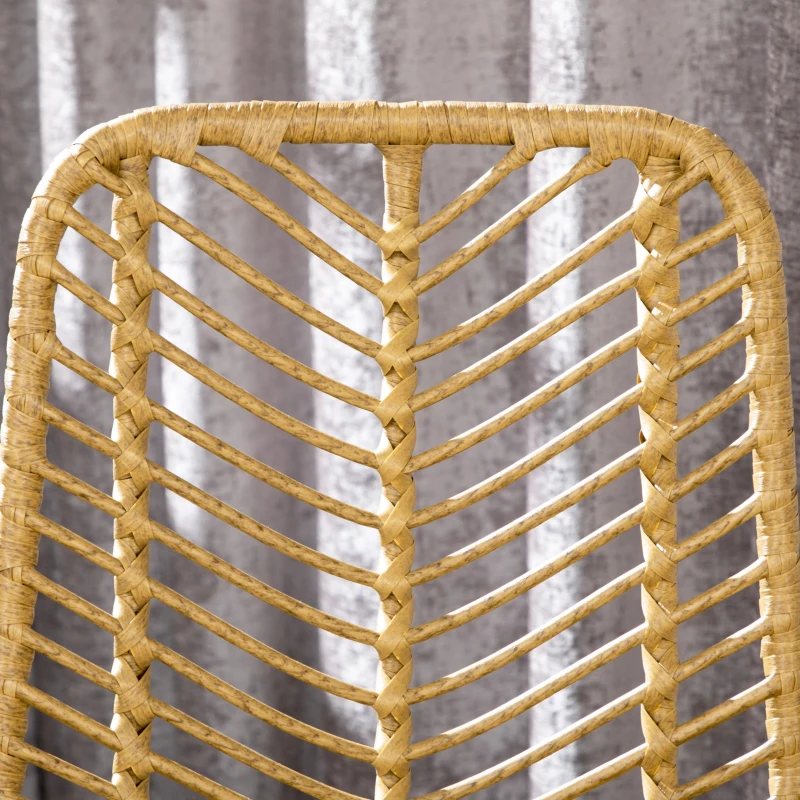 HOMCOM Set of 2 Rattan Barstools Wicker Counter Stools with Steel Legs and Footrest for Dining Room Kitchen Pub Yellow