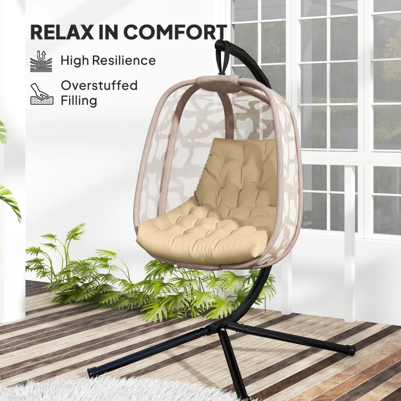 Outsunny Outdoor Swing Cushion, Tufted Patio Cushion Replacement for Garden Chair Egg Chair,  Indoor Outdoor Seat Cushion, Beige