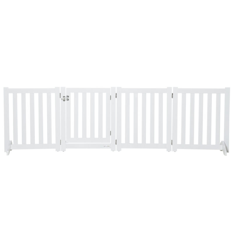 PawHut 23.5"H Foldable Dog Gate with Door, 4 Panels Freestanding Pet Gate Barriers Indoor with Support Feet, Puppy Fence for Small Dogs, White
