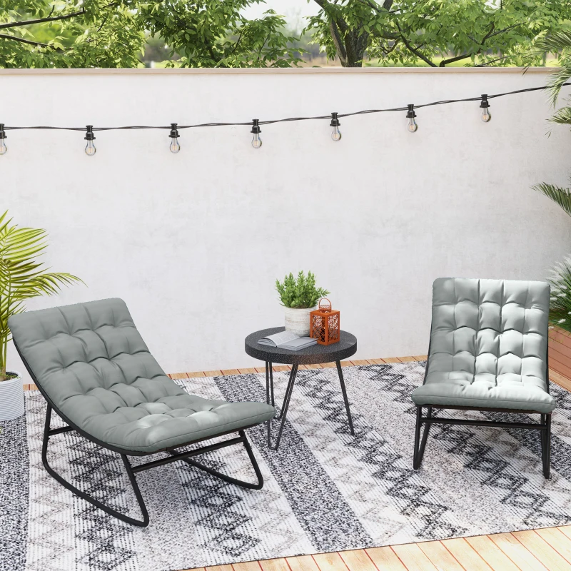 Outsunny Outdoor Patio Rocking Chair Set of 2 with Cushion, Steel Frame Balcony Chair with Mesh Deep Seat for Porch, Garden, Grey