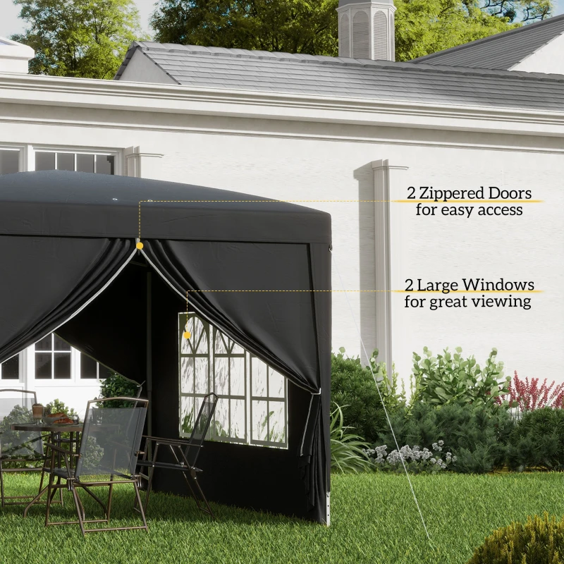Outsunny 10'x10' Outdoor Pop Up Party Tent Wedding Gazebo Canopy with Carrying Bag (Black)