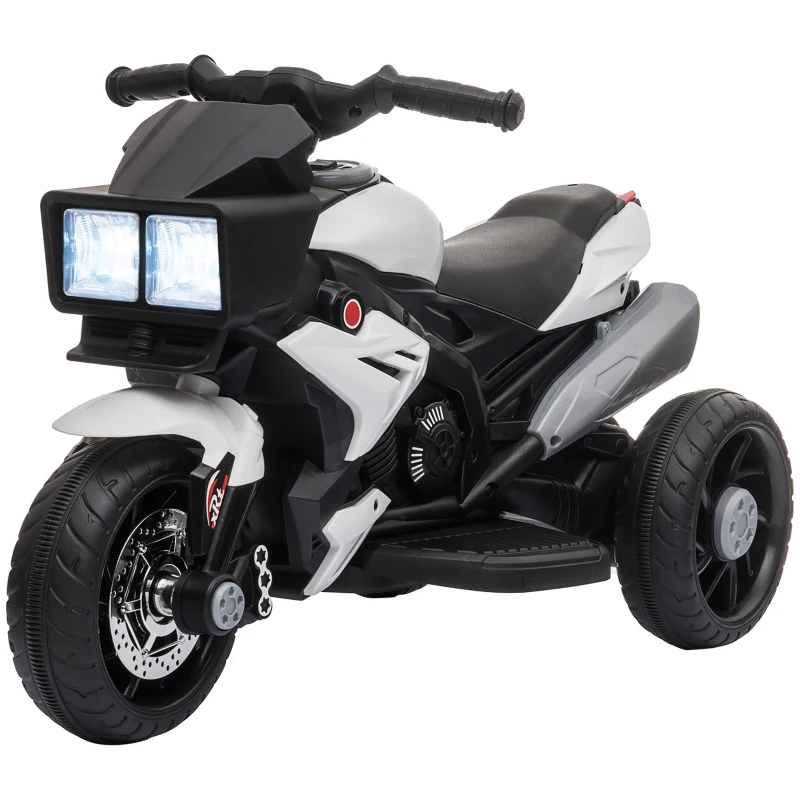 Aosom 6V Kids Motorcycle Toddler Ride-on Toy, High-Traction Battery-Operated Mini Electric Motorbike with Forward/Reverse Switch, Music, Headlights, Horn, White