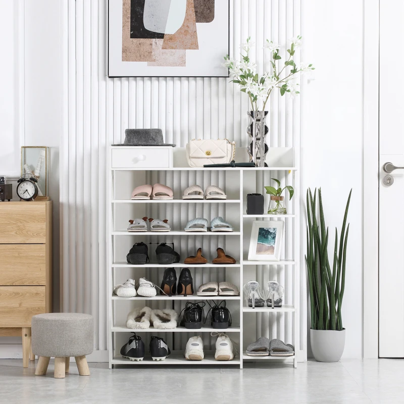 HOMCOM Shoe Rack Storage Shoe Organizer with Drawer, Boot Rack, for Entryway Closet Hallway, 35.4"x11"x41.7", White