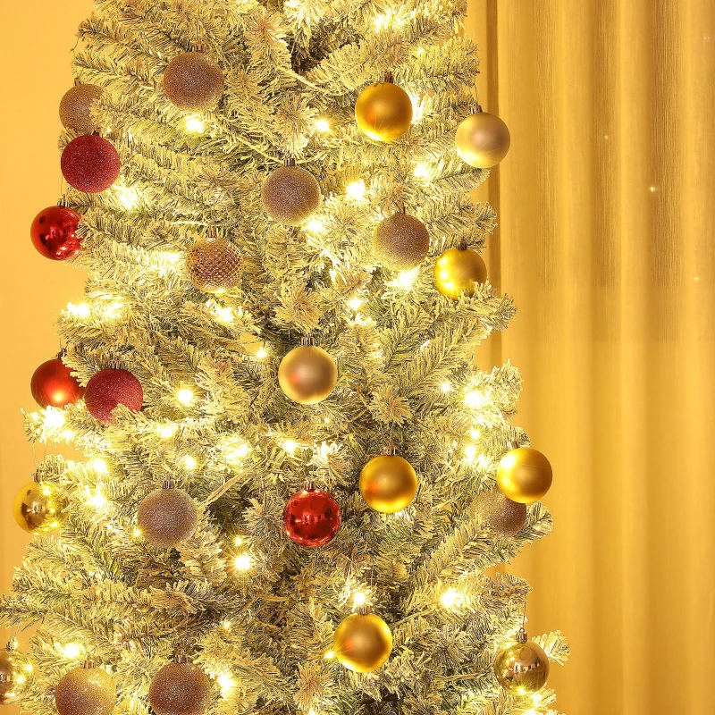 HOMCOM 7.5 ft Pencil Christmas Tree, Pre-Lit Flocked Xmas Tree with Dual Color LED Lights, 519 Tips and Metal Stand, Green