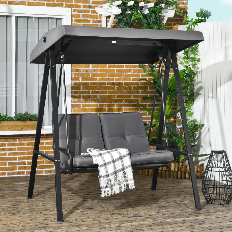 Outsunny 2-Seater Outdoor Porch Swing with Adjustable Canopy, Patio Swing Chair for Garden, Poolside, Backyard, Dark Grey