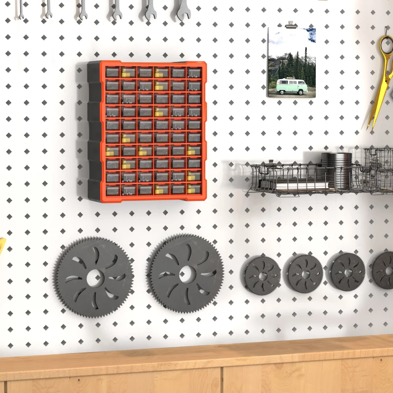 DURHAND Plastic Screw Organizer Storage Cabinet for Garage, 60 Drawers Parts Organizer Desktop or Wall Mount Storage Container for Hardware, Parts, Crafts, Beads, or Tools, Orange