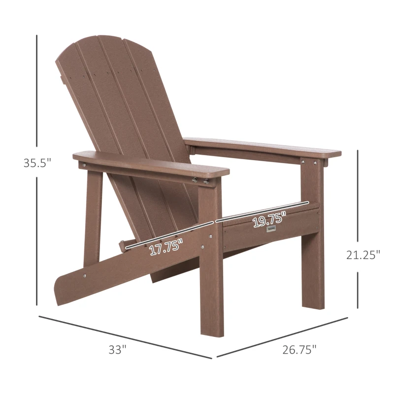 Outsunny Adirondack Chair, HDPE Fire Pit Chair, Weather Resistant Outdoor Chair for Patio, Garden, Backyard, Lawn, Brown